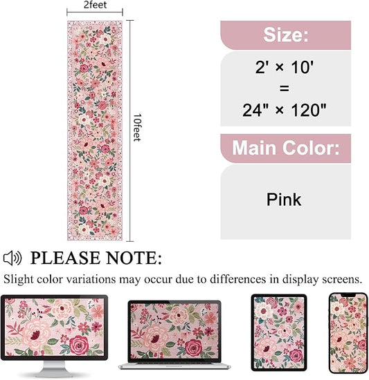 DUKINO 2x10 Kitchen Runner Rug for Hallway, Washable Runner Rug with Non Slip Backing, Low Pile Soft Boho Floral Carpet for Kitchen, Hallway, Entryway, Laundry, Bedroom, Pink
