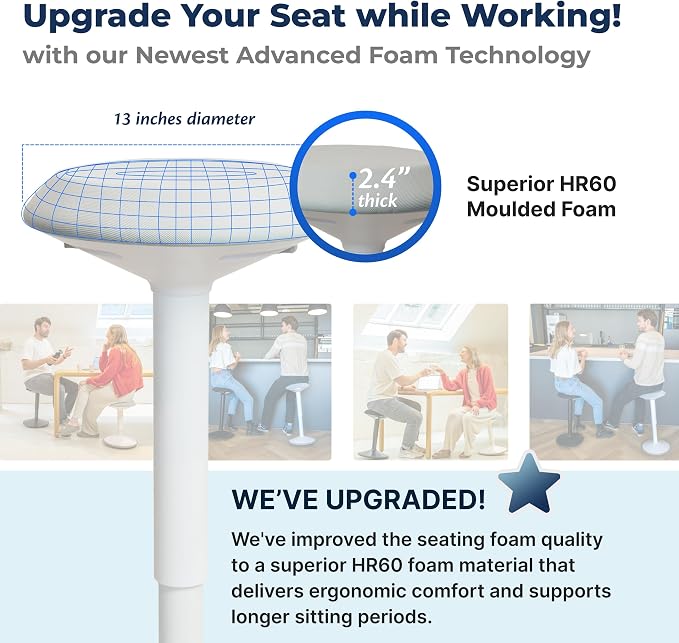 Backerz Standing Desk Stool Chair, Height Adjustable Stool 21-31 inch for Office and Classroom, Swivel Stool, Anti-Slip Bottom Ergonomic Wobble Stool with Rocking Motion, White