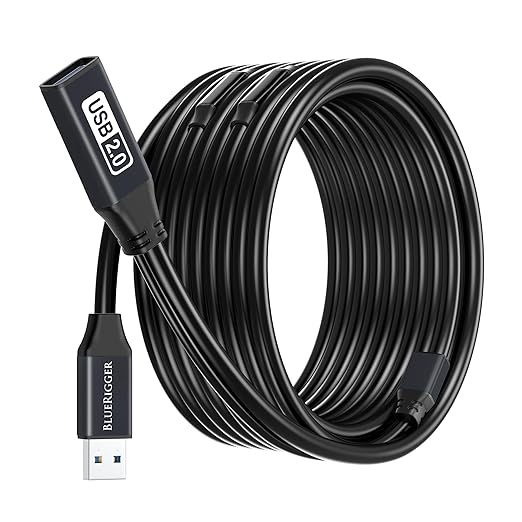 BlueRigger 2.0 Active USB Extension Cable 75FT (USB Extender Cord, 480 Mbps, Male to Female, in-Wall CL3 Rated) Long USB Extension Cord for Webcam, VR Headset, Printer, Hard Drive, Keyboard, Mouse
