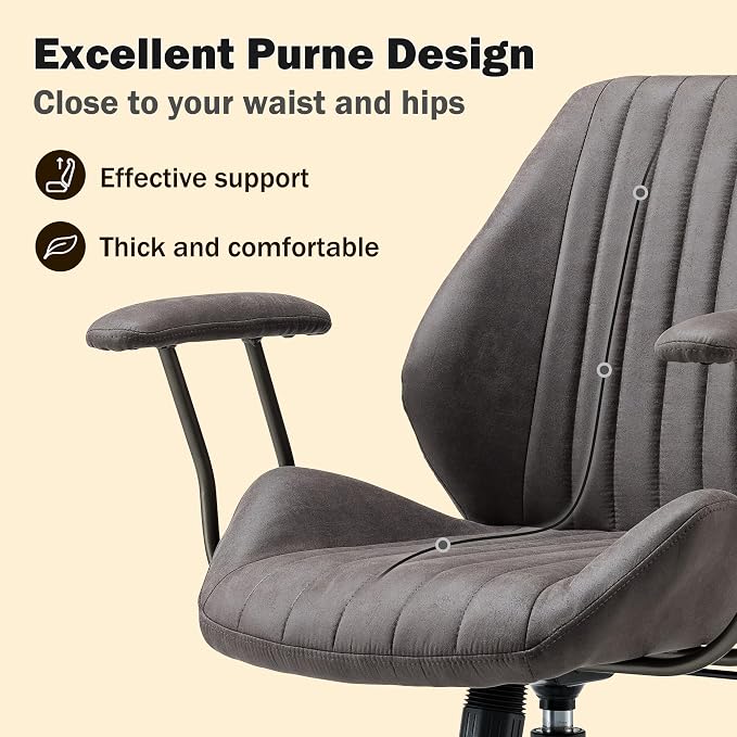Home Office Chair,Ergonomic Computer Chair with Lumbar Support Adjustable Height,Mid-Century Modern Office Chair with Rolling Swivel Chair for Home Office Game Study(Suede Mid Back Chair,Gray)