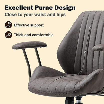 Home Office Chair,Ergonomic Computer Chair with Lumbar Support Adjustable Height,Mid-Century Modern Office Chair with Rolling Swivel Chair for Home Office Game Study(Suede Mid Back Chair,Gray)