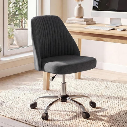 DUMOS Office Chair, Comfy Desk Chair Rolling Vanity Swivel Task Chairs with Wheels, Wide Seating Armless Height Adjustable Computer Chairs for Home,Bedroom,Student,Adults, Gunmetal Gray