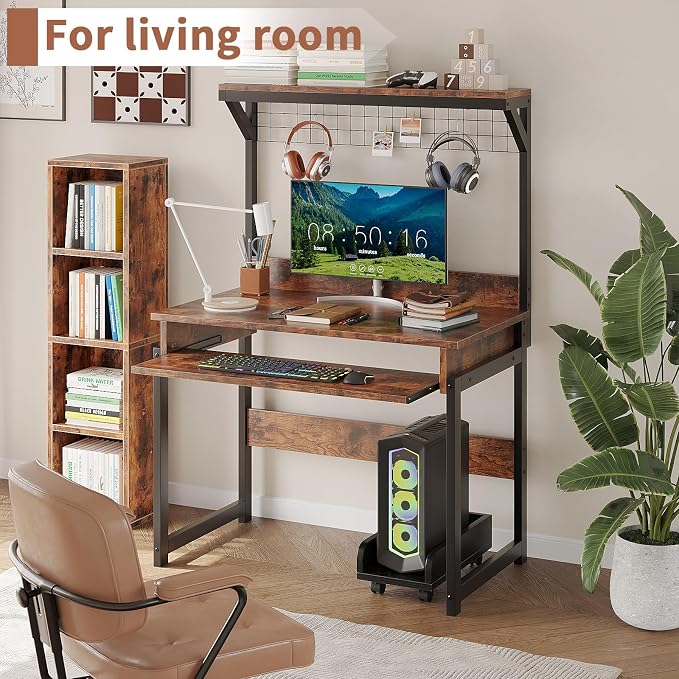 ALISENED 31.5" Small Computer Desk with Hutch, Office Desk Study Table Writing Desk Workstation PC Table for Home Office, Space Saving Design