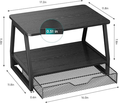 2-Tier Printer Stand with Storage, Desktop Organizer for Printer Paper, Desk Shelf for Office and Home Printers‌ Tables, Black