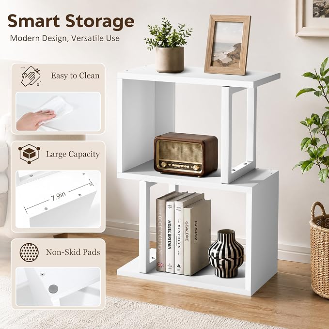 Desk Shelf Organizer, Small Desktop Bookshelf, Dorm Desk Hutch Wood, 3-Tier Desktop Organizer Shelf Storage Unit for Office, Home, White