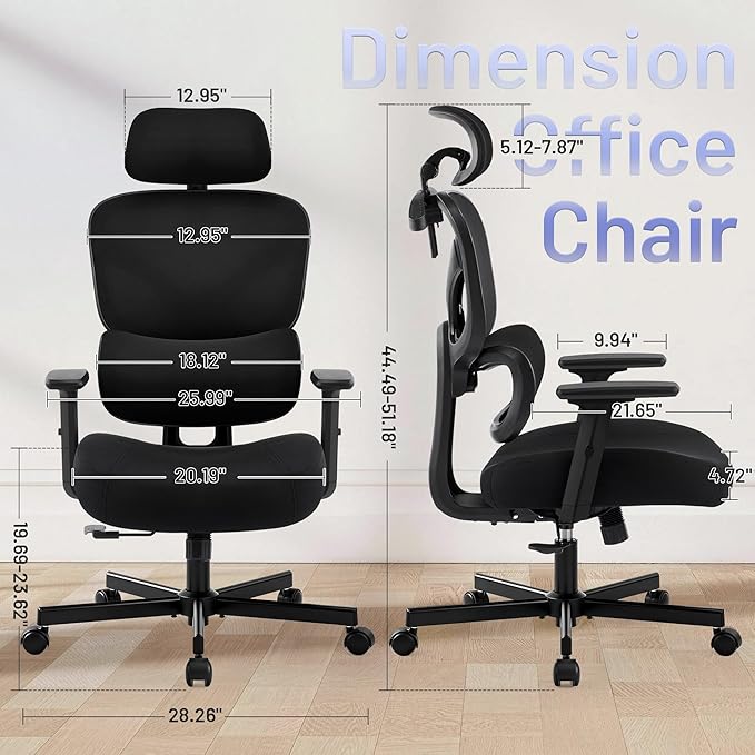 AreShark Ergonomic Office Chair - High Back Breathable Mesh Desk Chair with Lumbar Support & Adjustable Headrest - Rolling Swivel Reclining Comfy Computer Gaming Chair with 2D Armrests for Home Office
