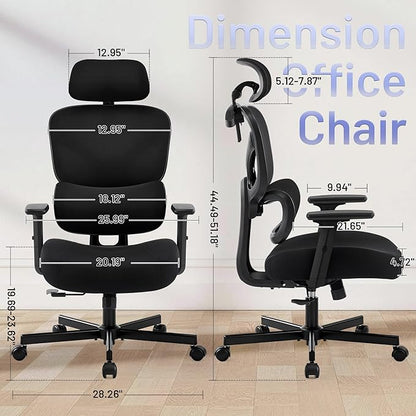 AreShark Ergonomic Office Chair - High Back Breathable Mesh Desk Chair with Lumbar Support & Adjustable Headrest - Rolling Swivel Reclining Comfy Computer Gaming Chair with 2D Armrests for Home Office