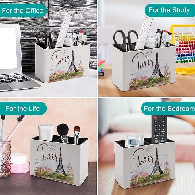 Niapessel Pencil Holder for Desk, Paris Eiffel Tower Pen Holder Storage Desktop Pen Organizer Desk Pencil Organizer Makeup Brush Holder for Office School College Leather