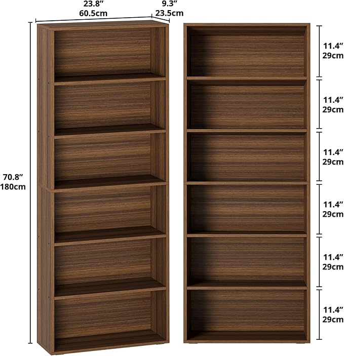 IRONCK Bookshelves and Bookcases Set of 2 Floor Standing 6 Tiers Display Storage Shelves 70 in Tall