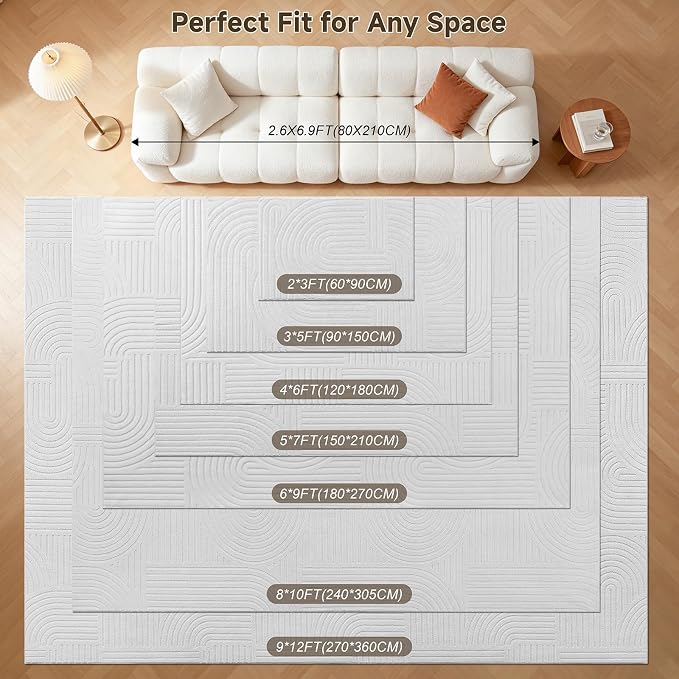 Pauwer 2x3 Washable Area Rugs for Living Room Modern White Solid Color Soft Fluffy Rugs for Bedroom Non Slip Boho Accent Indoor Mat Floor Carpet Cover for Kids Room Dining Room Kitchen Office