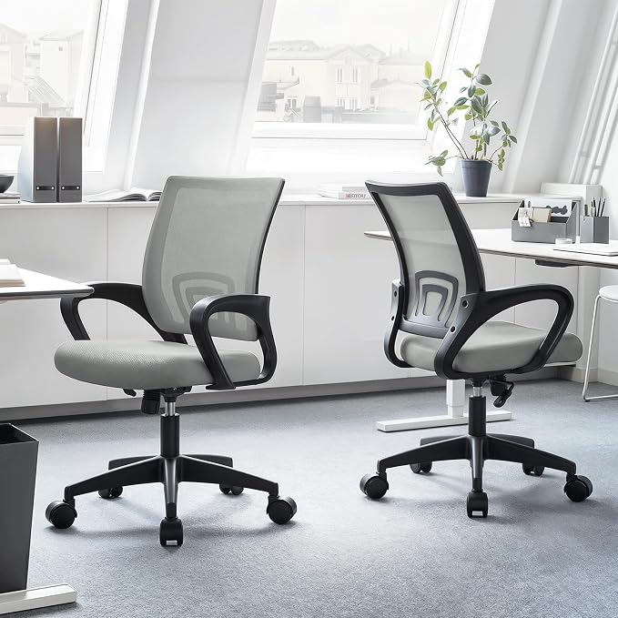 Magshion Ergonomic Office Chair Pack of 2, Mid-Back Mesh Desk Chair, Adjustable Swivel Computer Chair with Lumbar Support & Breathable Backrest for Gaming, Work, Study, 300 Lbs Capacity, Light Gray
