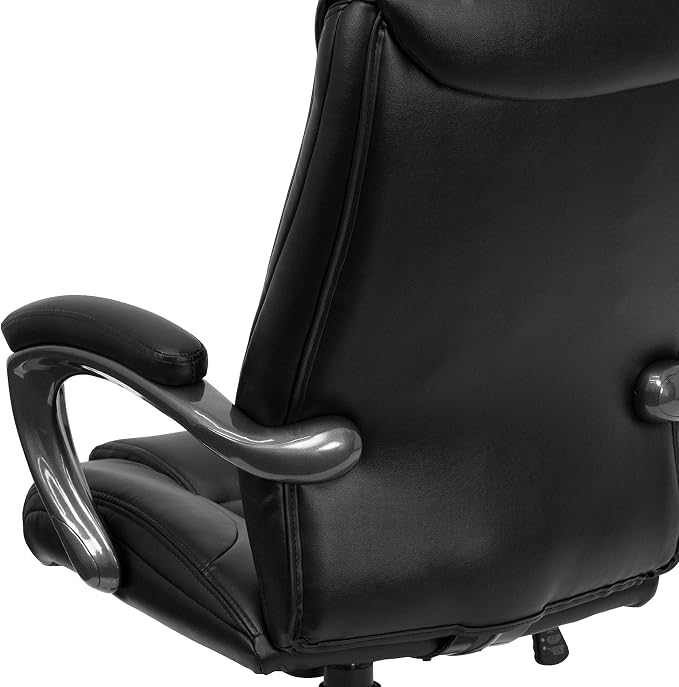 EMMA + OLIVER High Back Black LeatherSoft Layered Upholstered Executive Swivel Ergonomic Office Chair with Smoke Metal Base and Arms