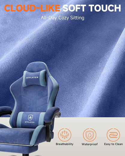 GTPLAYER Gaming Chair with Footrest, Computer Gaming Chair for Adults, Height Adjustable Gamer Chair with 90-155° Recline & Removable Headrest Lumbar Support,Performance Fabric Blue