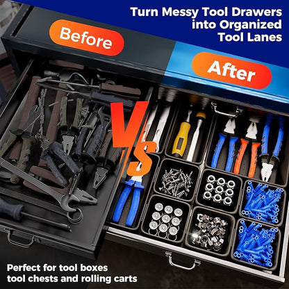 8 PCS Medium Tool Box Organizer Trays & Desk Drawer Organizer Bins for Toolbox and Workbench, Slim Tray Dividers for Hex Keys, Driver Bits, Small Hand Tools and Desk Supplies (M_8PCS_Black)