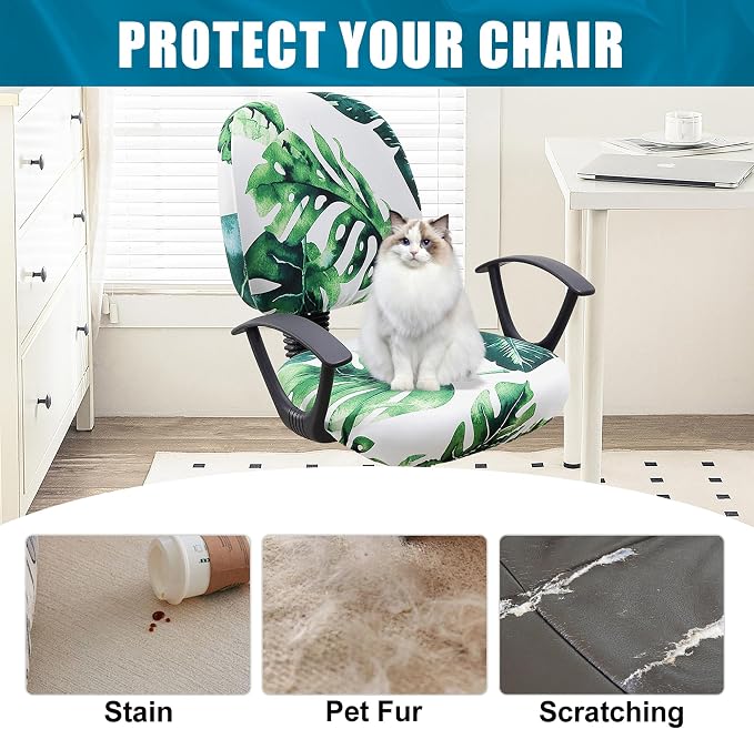 Smiry Stretch Printed Office Computer Chair Covers, Universal Washable Removable Desk Rotating Chair Slipcovers Protector, Seat + Backrest Cover - Green
