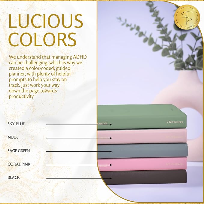 ADHD Daily Planner for Neurodivergent Adults – Premium Leather Productivity & Task Management Planner with Guided Focus Pages, 170gsm Paper, Gold Foiling & Gift Box – Undated | A5 (Sage Green)