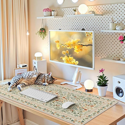 iCasso Desk Mat for Keyboard and Mouse, Large Mouse Pad, Desk Pad Mat, Anti-Slip Big Mousepad with Stitched Edges for Computer Desktop(Beige)
