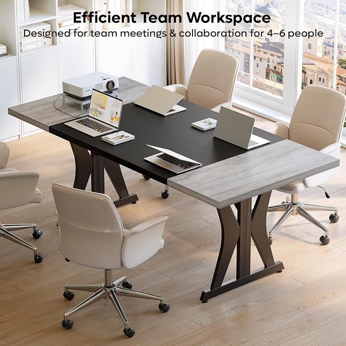 Bestier 70 Inch Large Executive Desk, Modern Simple Computer Office Desk with Thickened Desktop, Wood Metal Conference Room Table for Home Office, Business & Writing, Grey
