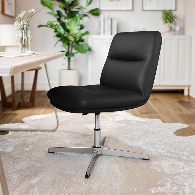 Flash Furniture Chloe Commercial Mid-Back Swivel Office Chair, Padded LeatherSoft, Adjustable Height, Ergonomic Mid-Rise Back, Armless, Stationary, Black/Chrome
