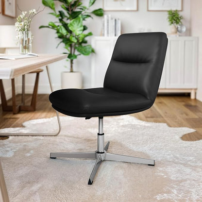 Flash Furniture Chloe Commercial Mid-Back Swivel Office Chair, Padded LeatherSoft, Adjustable Height, Ergonomic Mid-Rise Back, Armless, Stationary, Black/Chrome