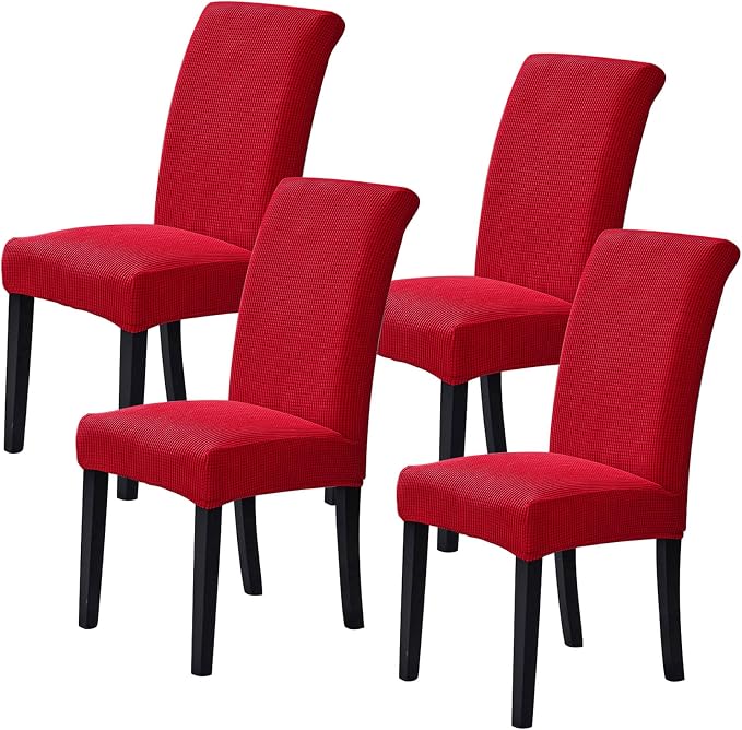 Stretch Chair Covers for Dining Room Set of 2, Removable Washable Dining Room Chair Covers, Dining Chair Slipcovers Seat Protector, Great for Home Decor and Banquet (Ruby, 4 Pack)