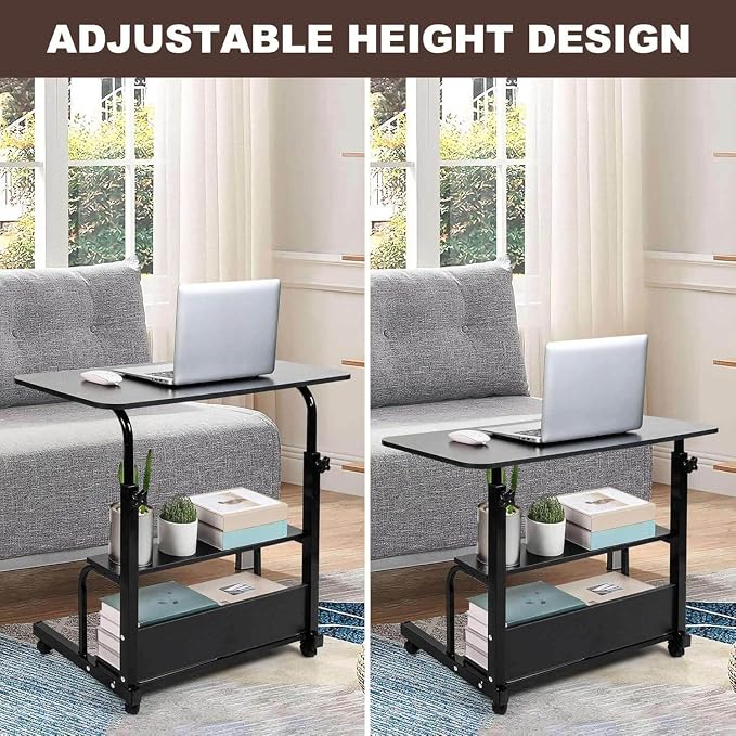 Adjustable Height Mobile Computer Desk for Small Space Rolling Writing with Wheels Corner Home Office Study Portable Bedrooms Work Desk Standing Desk Sizes 31.5X15.7 Inches Black C