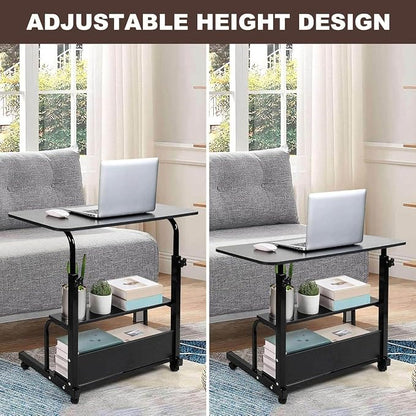 Adjustable Height Mobile Computer Desk for Small Space Rolling Writing with Wheels Corner Home Office Study Portable Bedrooms Work Desk Standing Desk Sizes 31.5X15.7 Inches Black C
