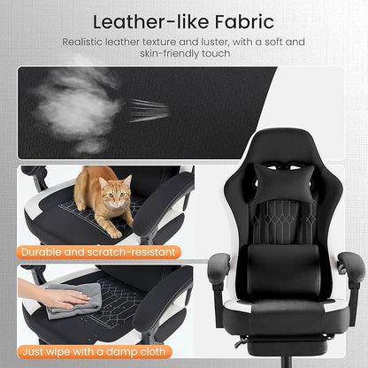 NEWBULIG Gaming Chair with Footrest – High Back Ergonomic Computer Desk Chair with Lumbar Support, Headrest, Linkage Armrests, Reclining Office Chair with 360° Swivel & Height Adjustment, Blake