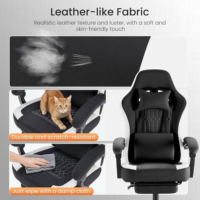Sweetcrispy Computer Gaming Chair: Ergonomic Desk Chair with Footrest and Lumbar Support, High Back Height Adjustable with Linkage Armrests and Headrest, 360° Swivel Wheels, Black