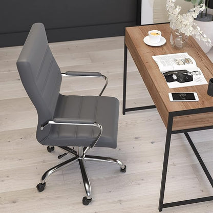 Merrick Lane Milano Contemporary High-Back Gray Faux Leather Home Office Chair with Padded Chrome Arms