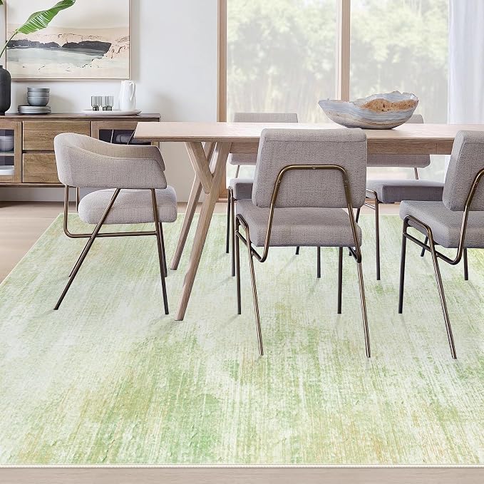 Area Rugs 8x10 Living Room: Washable Rug Modern Abstract Large Rugs Soft Non Slip Neutral Rug Stain Resistant Indoor Carpet for Bedroom Kitchen Dining Room Home Office Rugs(Green,8'x10')