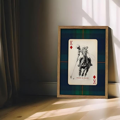 Framed Vintage Playing Card Wall Art Set of 2, Classic Polo Rider and Race Horse Canvas Prints, Retro Equestrian Sketch Poster, Old-Money Sports Wall Decor for Study Home Office Game Room 16x24in