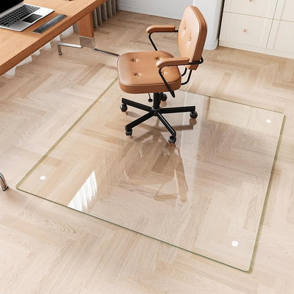Glass Chair Mat 48" x 48" Heavy Duty Tempered Glass Office Chair Mat, Glass Floor Mat with Round Corner and Polished Edge for Smooth Glide, Office Chair Mat for Carpet, Hardwood Floor