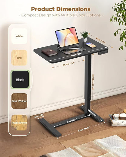 Overbed Bedside Table with Wheels, Electric Standing Desk Adjustable Height, Small Computer Desk for Home Office, Rolling Laptop Desk for Bed, Sofa, or Hospital Use (24"x16",Black)