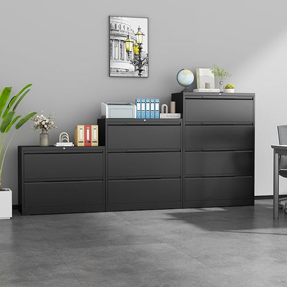 2 Drawer Lateral File Cabinet with Lock,Metal File Cabinets for Home Office,Locking Filing Cabinet for Letters/Legal/A4 Size, Assembly Required,Black Widen