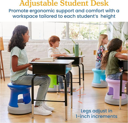 ECR4Kids Open Front Desk with Metal Storage Book Box, Adjustable, Classroom Furniture, Oak