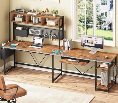 SEDETA L Shaped Gaming Desk with Hutch, 57.5” Reversible Corner Computer Desk with Storage Shelves, Gaming Desk with Pegboard, LED Lights, Power Outlet, Keyboard Tray (Rustic Brown)
