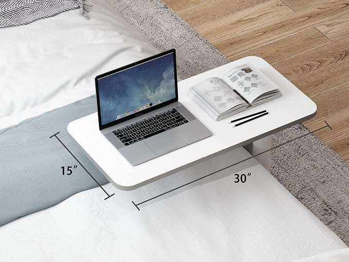 Height Adjustable Mobile Standing Desk - 90° Tiltable Storable Overbed Table, 30 inches Rolling Laptop Desk with Gas Spring Riser and Wheels for Offices, Home, Medical and School