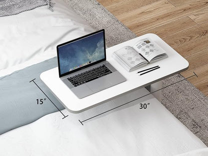 Height Adjustable Mobile Standing Desk - 90° Tiltable Storable Overbed Table, 30 inches Rolling Laptop Desk with Gas Spring Riser and Wheels for Offices, Home, Medical and School