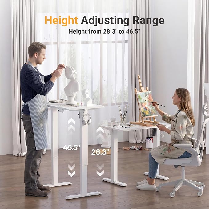 YDN 35" Small Electric Standing Desk Adjustable Height, Sit Stand up Desk with Memory Presets & Cable Management, Home Office Desk for Office & Computer Workstation, White Frame/White Top