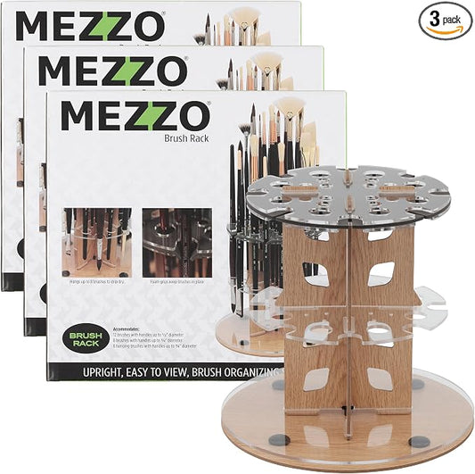 HG Art Concepts Mezzo Dual Artist Brush Holder and Drying Rack, 3 Pack - Rotating Wood Grain Laminate Multi Layer Desk Stand - Professional Storage Display Organizer for Paintbrushes