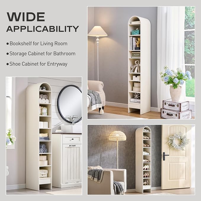 IFGET 67" Tall Arched Bookshelf, 8 Tiers Arch Bookcase with Storage, Modern Farmhouse Book Shelf with Adjustable Shelves, Wood Bookshelf w/Open Display Shelves for Living Room, Office (Antique White)