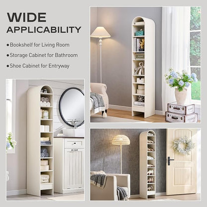 IFGET 67" Tall Arched Bookshelf, 8 Tiers Arch Bookcase with Storage, Modern Farmhouse Book Shelf with Adjustable Shelves, Wood Bookshelf w/Open Display Shelves for Living Room, Office (Antique White)