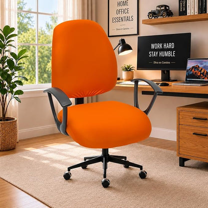 DIVA EN CAMINO DEC Stretchable Desk Office Chair Seat Covers - Universal Stretch Computer Chair Slipcover - Washable Rotating Backrest Coverings & Cushion Protectors for Dogs, Cats, Pets, Orange