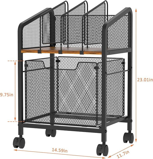 Tiaoheka Rolling File Cabinet with Adjustable Dividers, Vertical Filing Cabinet with Storage Drawer on Lockable Wheels, Hanging File Organizer Beside Under Desk for Office, Home（Patent Pending）