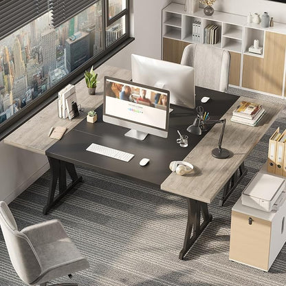 Bestier 70 Inch Large Executive Desk, Modern Simple Computer Office Desk with Thickened Desktop, Wood Metal Conference Room Table for Home Office, Business & Writing, Grey