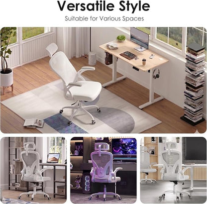 Farini Ergonomic Office Chair, Home Office Desk Chair with Headrest, High Back Swivel Computer Chair with Armrests and Adjustable Lumbar Support for Home Office Study Room, White & White