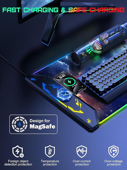 TopMade Wireless Charging Mouse Pad, RGB Gaming Mousepad, 35.4" x 15.8" Extra Large Waterproof Keyboard Desk Pad, Computer Desk Mat, Blue Nebula (Includes 20W PD Power Adapter & 6.56ft Woven Cable)