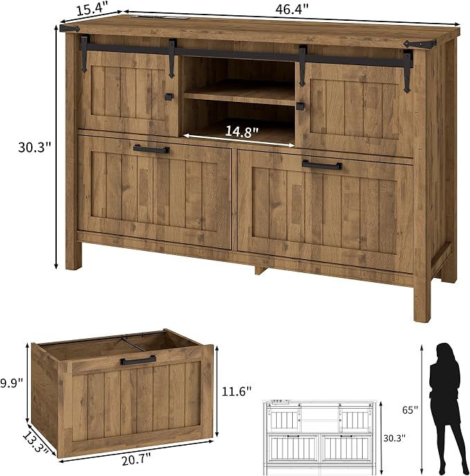 2 Drawer Lateral File Cabinet with Outlets & Charging Station for Files Letter/FC/A4, Farmhouse Filing Cabinets for Home Office Storage, Wooden Print Stand, 46.4" Wide, Rustic Brown