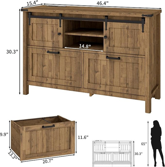 2 Drawer Lateral File Cabinet with Outlets & Charging Station for Files Letter/FC/A4, Farmhouse Filing Cabinets for Home Office Storage, Wooden Print Stand, 46.4" Wide, Rustic Brown